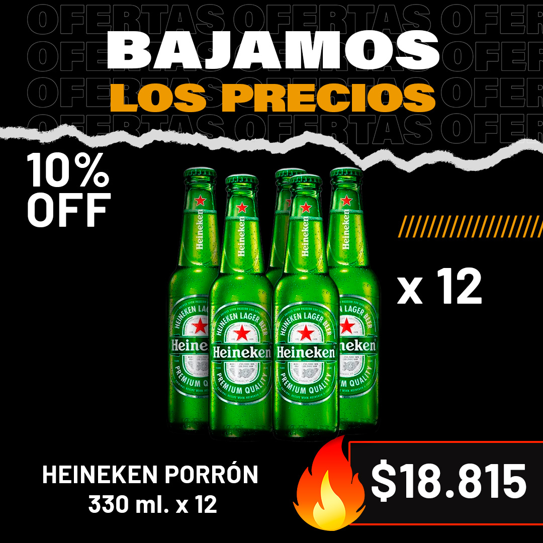 Promo exclusiva - 12 botellas Heineken porrón 330 ml. - Sólo para retiro por el local