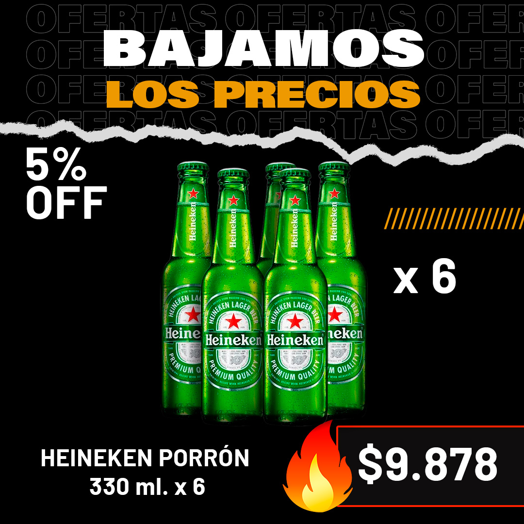 Promo exclusiva - 6 botellas Heineken porrón 330 ml. - Sólo para retiro por el local