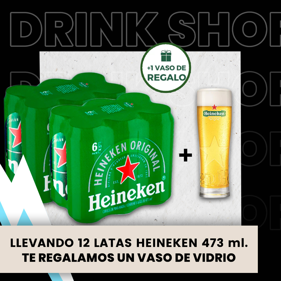 12 latas Heineken 473 cc. + Vaso de regalo